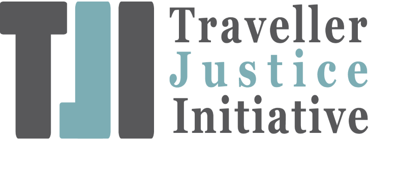Traveller Justice Initiative logo in grey and teal